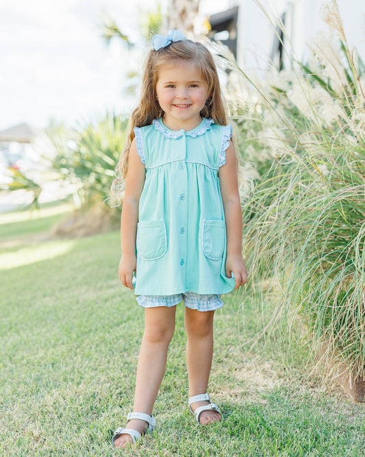Harper Bloomer Set-Mint w/ Light Blue Gingham