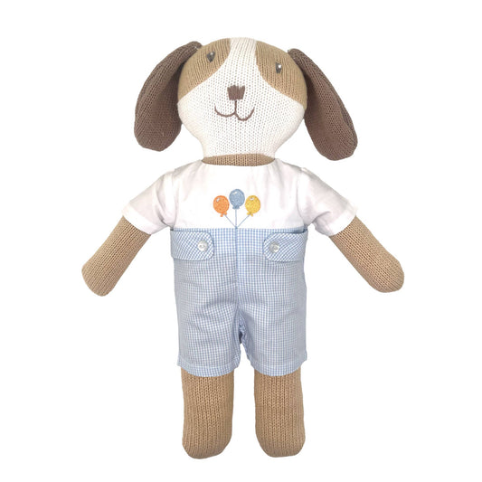 Knit Dog Doll with Birthday Embroidered Romper: Doll & Romper / 14"
