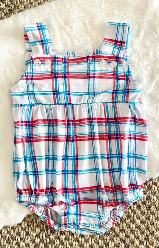 Blue/Red Plaid Snap Bubble: 2T