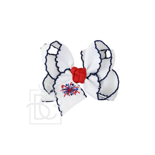 EMBROIDERED PATRIOTIC CROCHET EDGE BOW: 4.5" Large / Fireworks