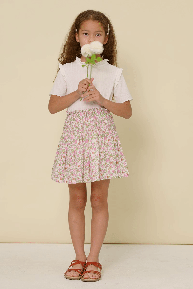 Girls Ditsy Floral Elastic Detailed Skirt: Pink