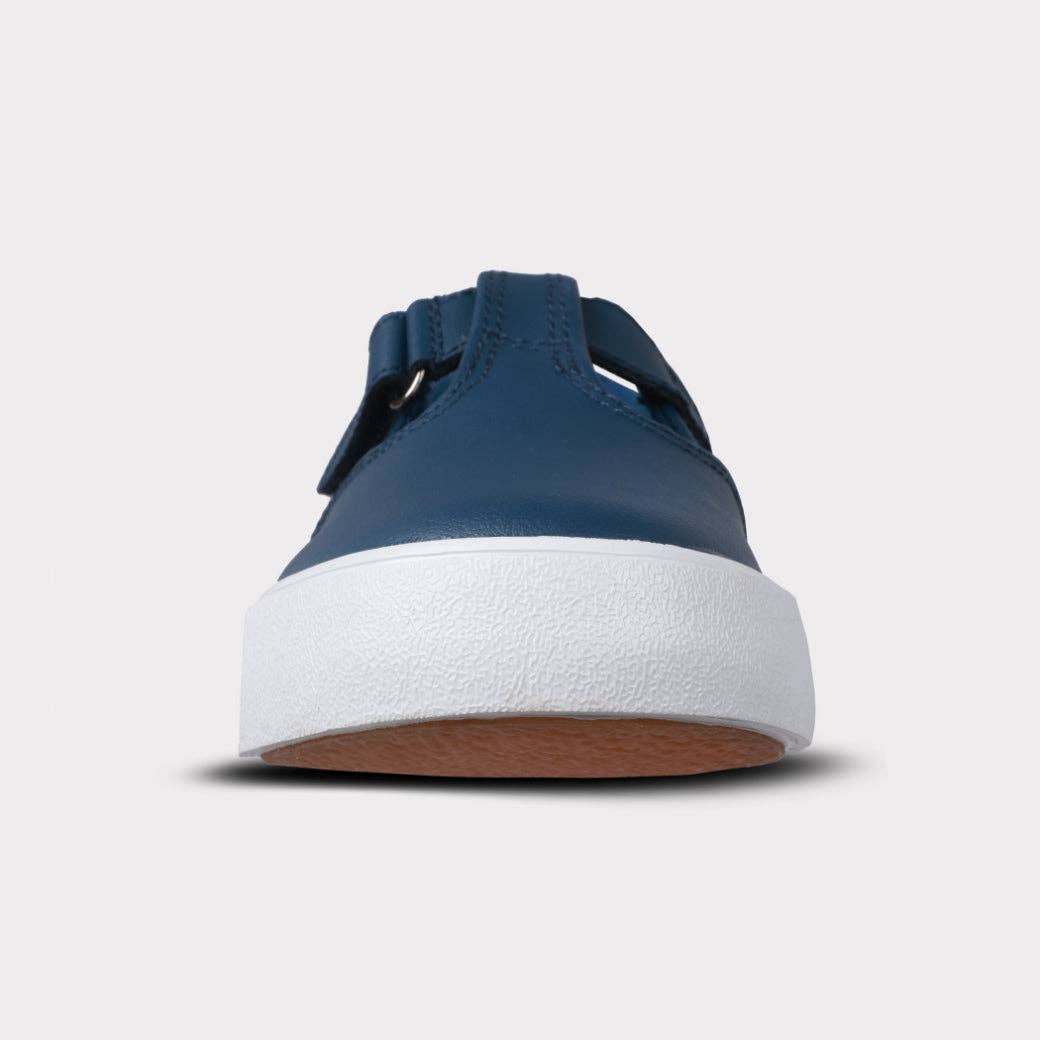 Khloe Girls T-Strap Hook & Loop Shoe: Navy Leather