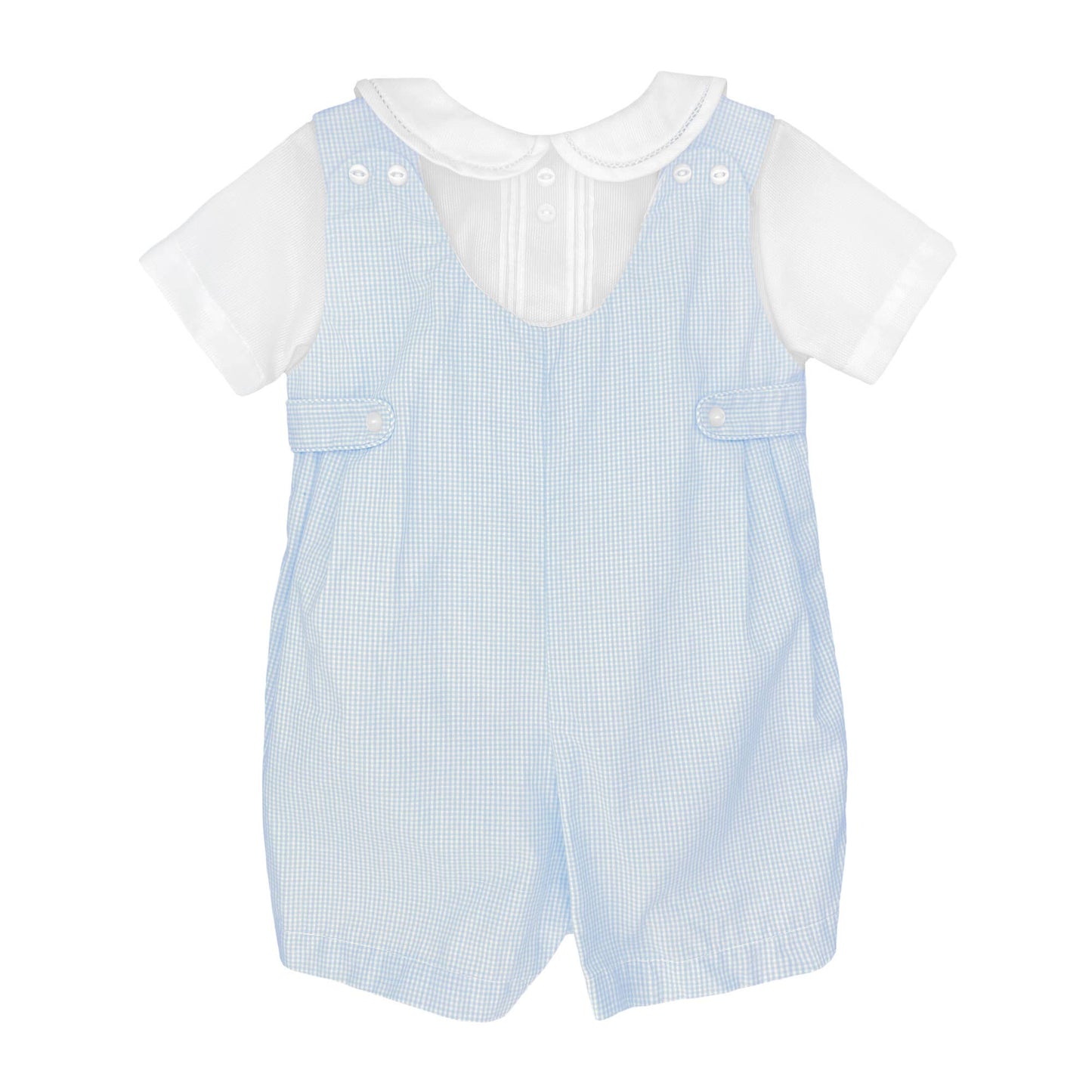 Blue & White Checked Romper with Side Tabs