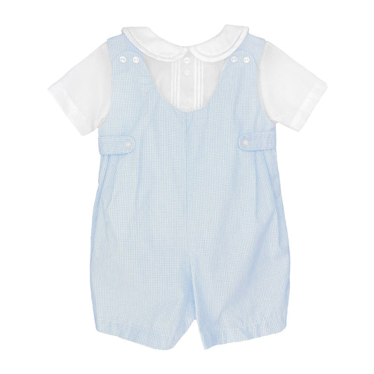 Blue & White Checked Romper with Side Tabs