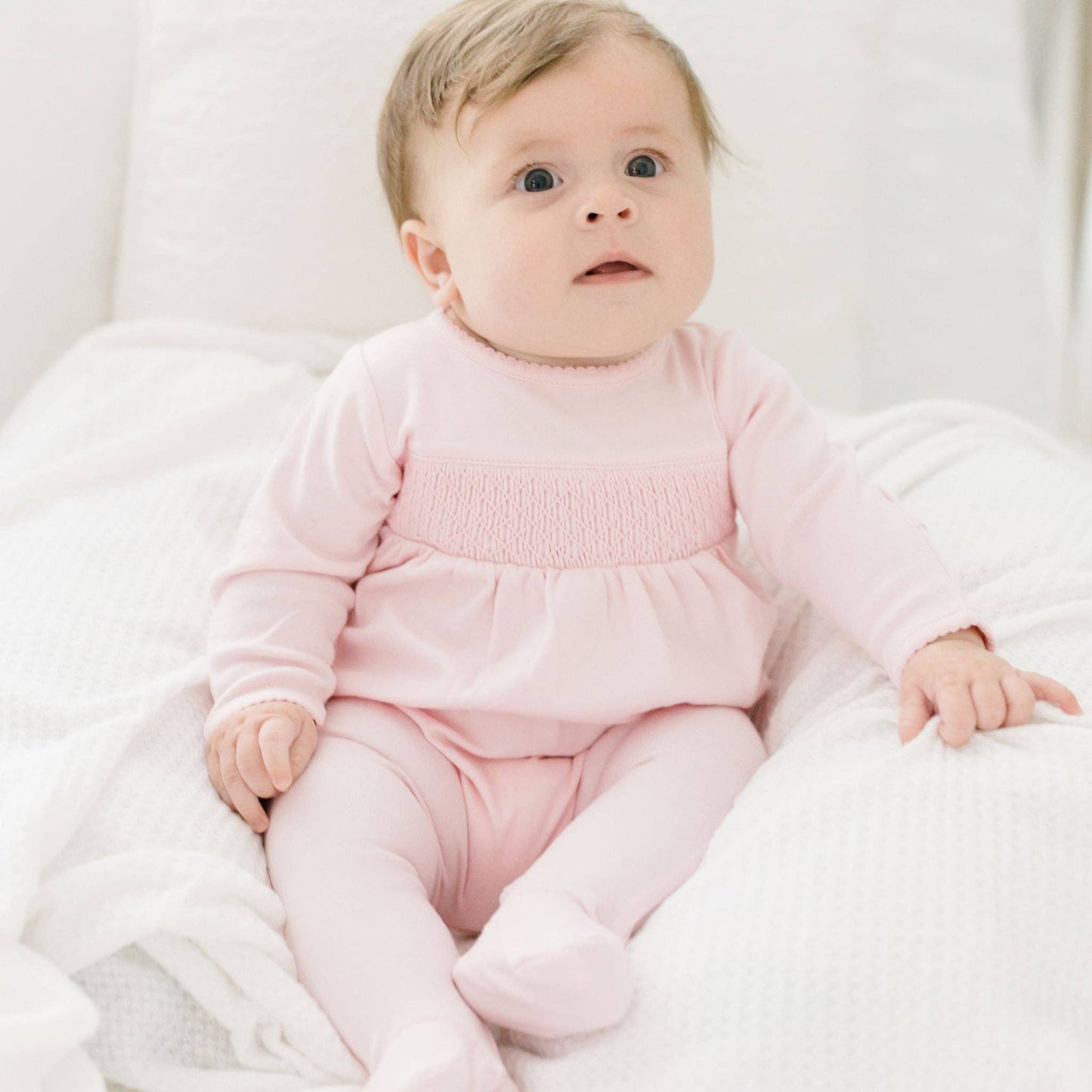 Newborn Baby Girl Pink Smocked Footie