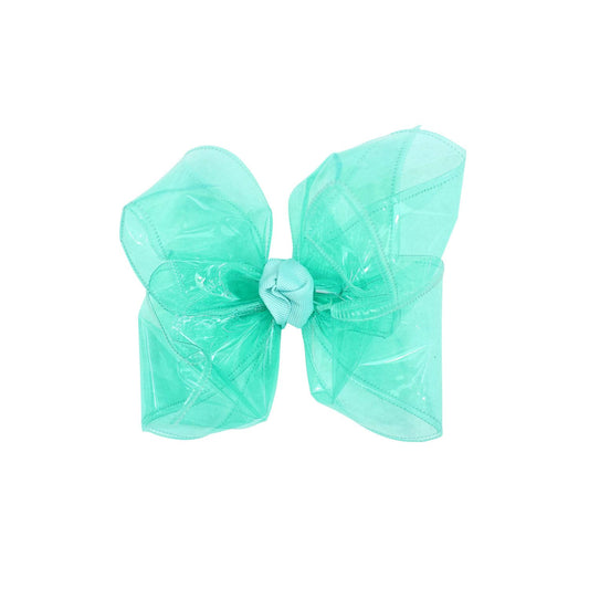 WATERPROOF BOWS ON ALLIGATOR CLIP: 5.5" Huge - 2.5" Ribbon on Alligator Clip / AQUAMARINE