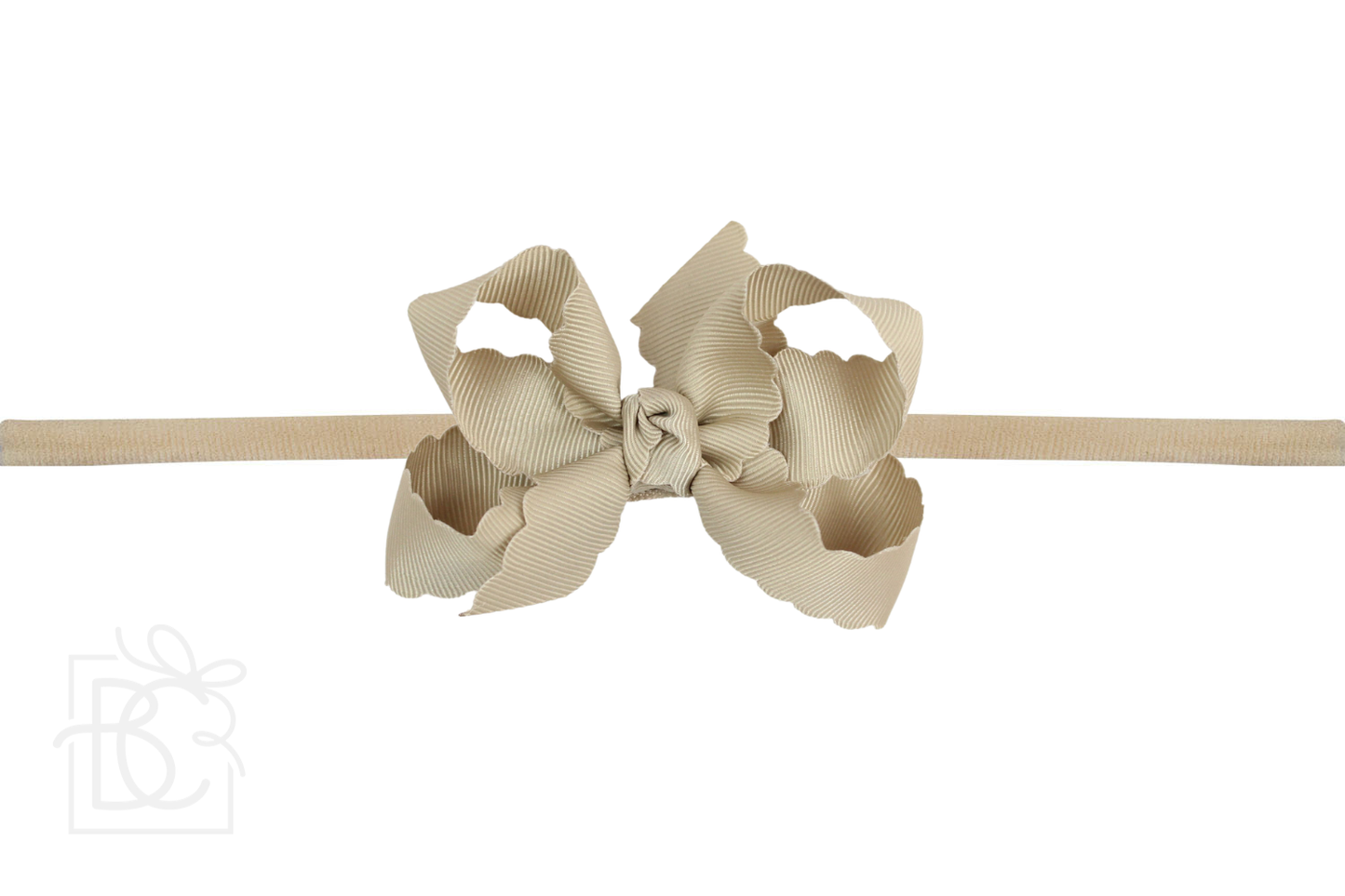 1/4" Nylon Pantyhose Headband w/ Scalloped Edge Bow: Powder Pink / 3.5" Medium