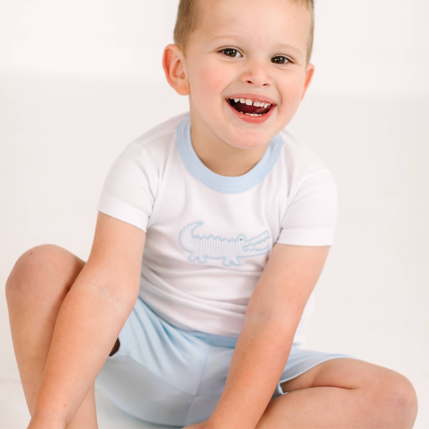 Gator Applique Short Pajamas - Light Blue
