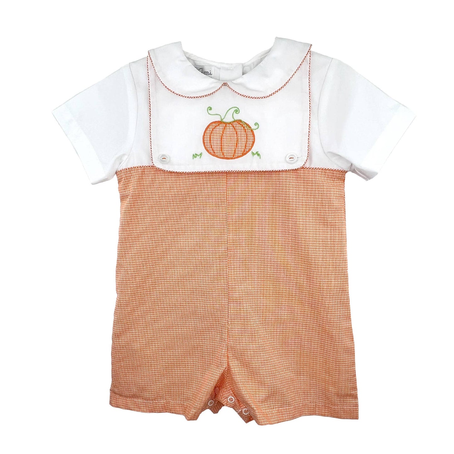 Construction Romper with Removeable Pumpkin Bib
