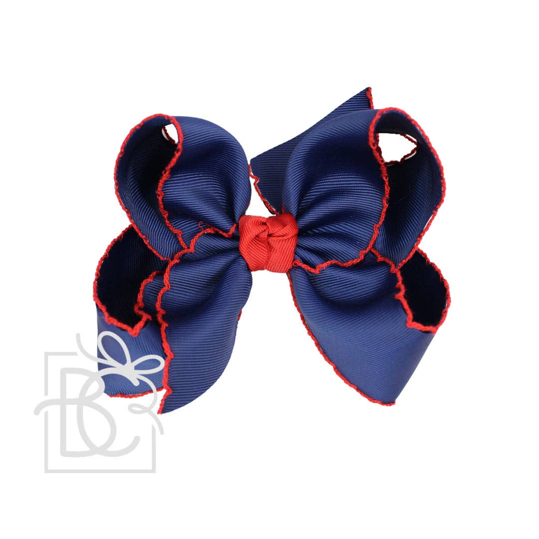 Crochet Edge Bows (Red & Navy): 4.5" Large