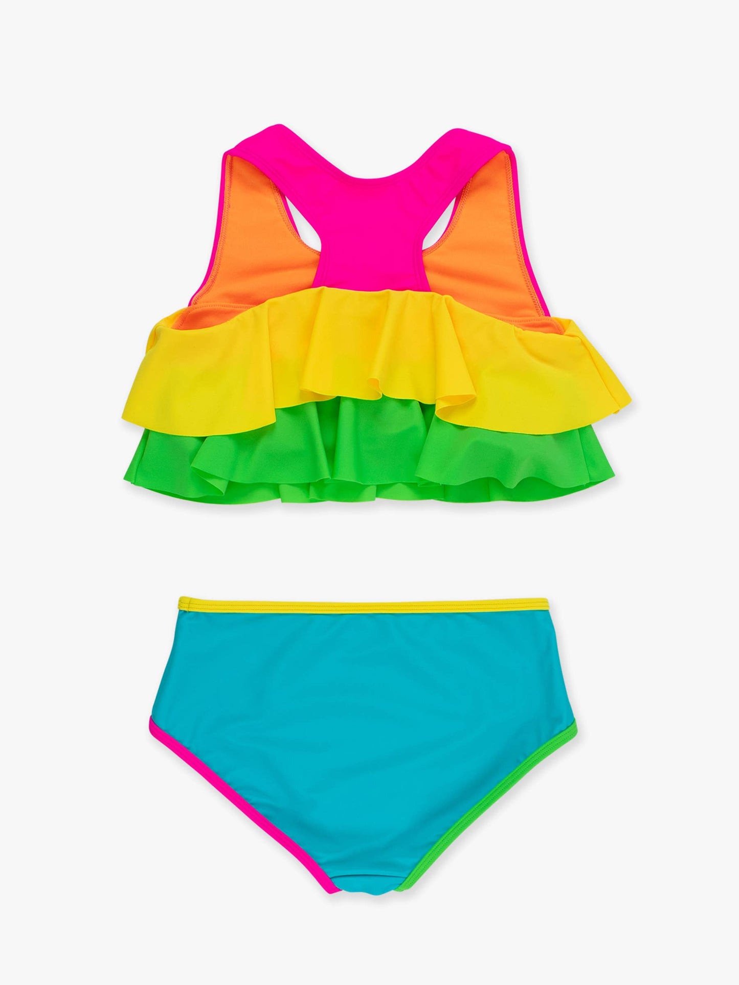 Tween Girls Neon Color Block Flounce Bikini 2-Piece Swimsuit