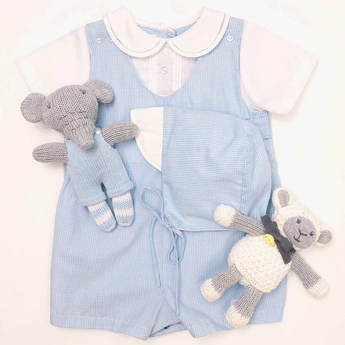 Blue & White Checked Romper with Side Tabs