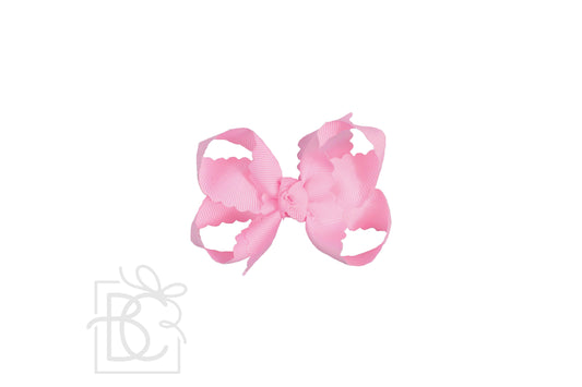 SCALLOPED EDGE BOW: Pink / 3.5" Medium - 1.5" Ribbon on Alligator Clip
