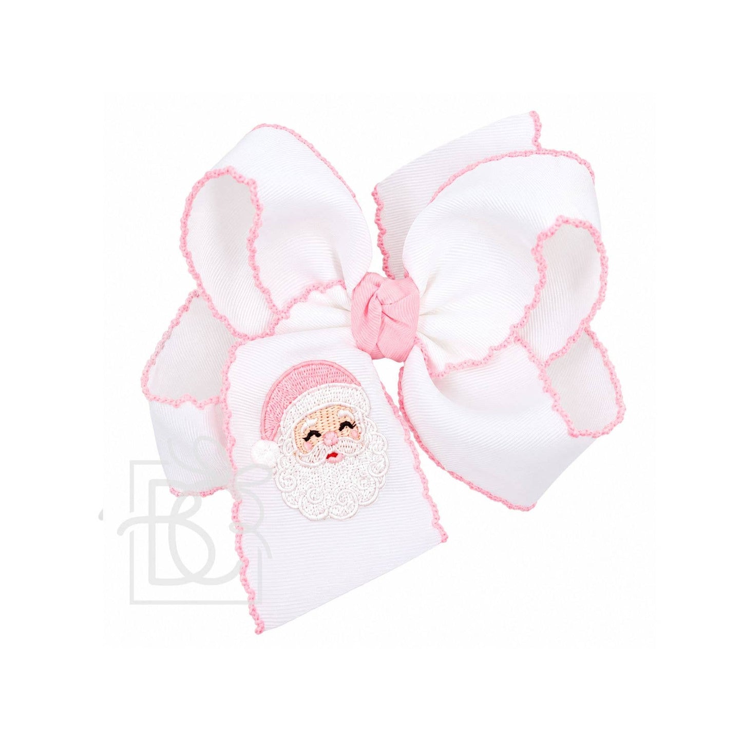 EMBROIDERED SANTA CROCHET EDGE BOWS: White w/ Red Crochet Edge / 4.5" Large