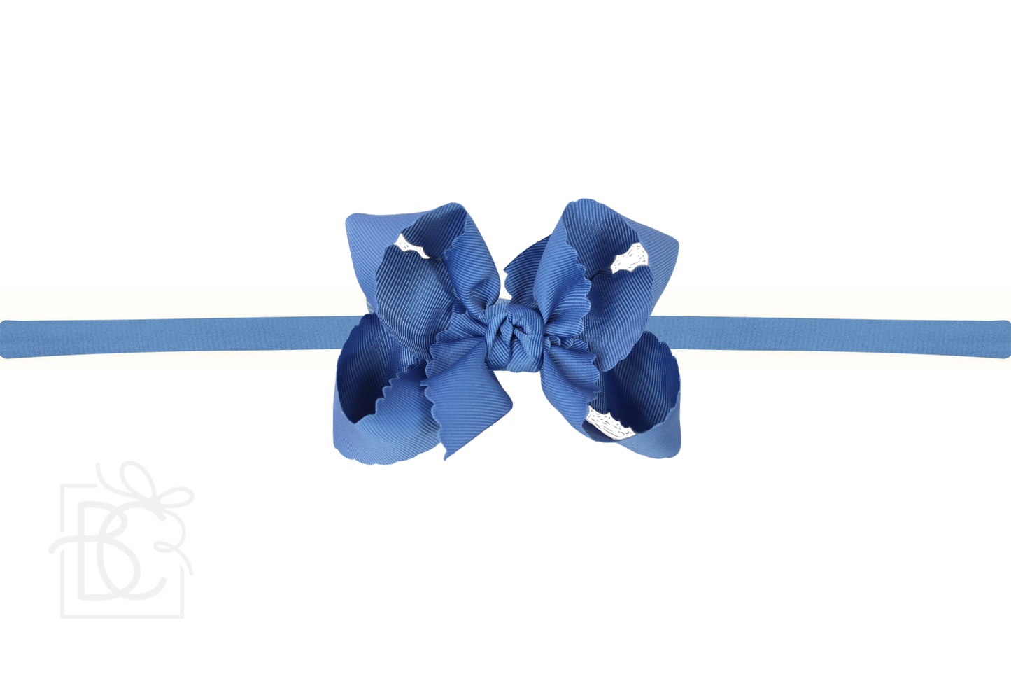 1/4" Nylon Pantyhose Headband w/ Scalloped Edge Bow: Millennium Blue / 3.5" Medium