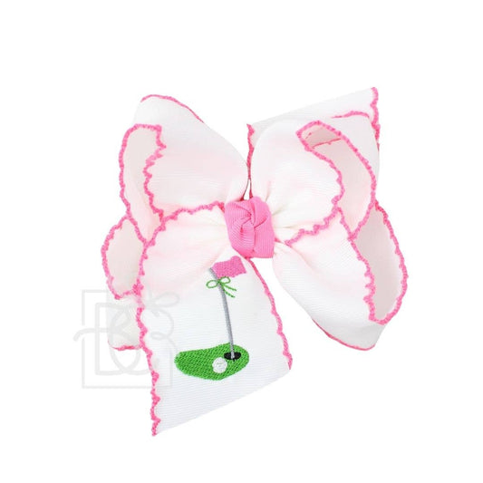 EMBROIDERED GOLF FLAG CROCHET EDGE HAIR BOW