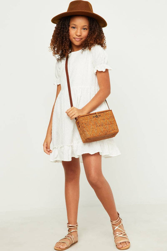 Girls Ruffle Tiered Cinch Sleeve Swiss Dot Dress