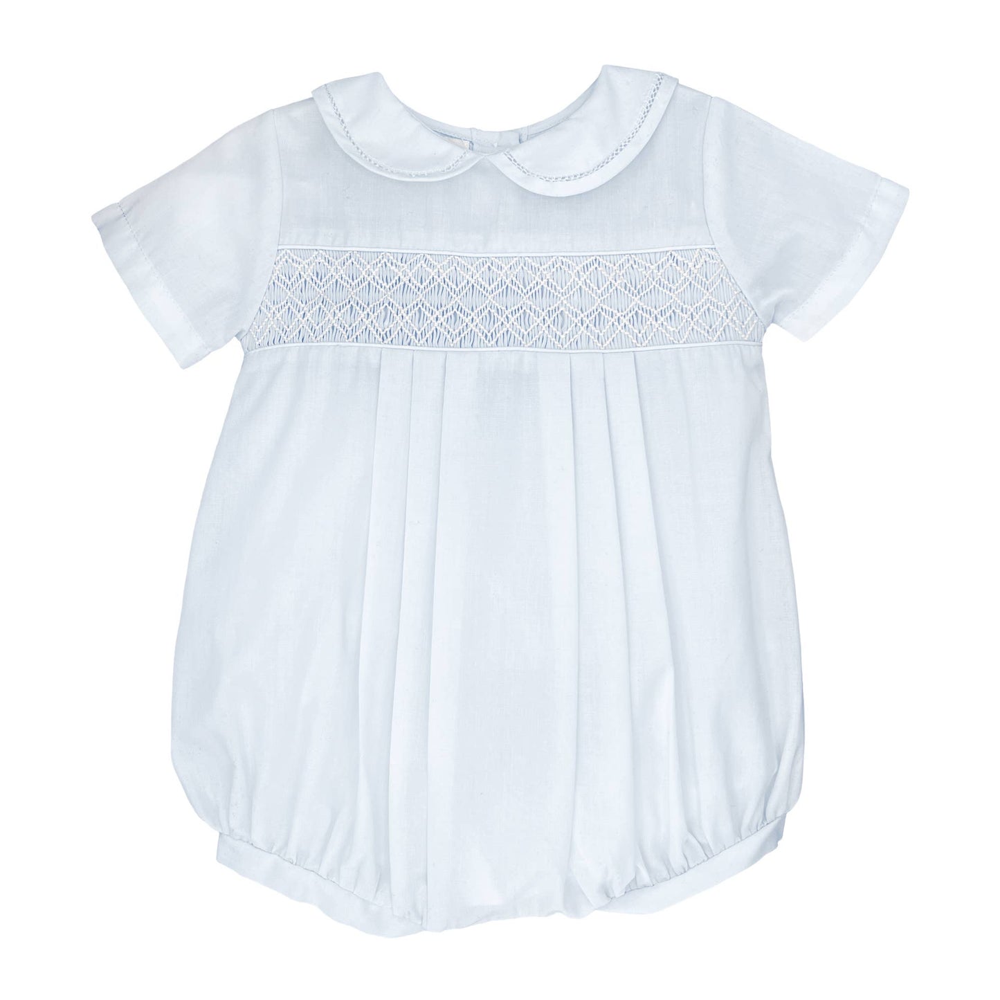 White Romper with Smocking and Peter Pan Collar