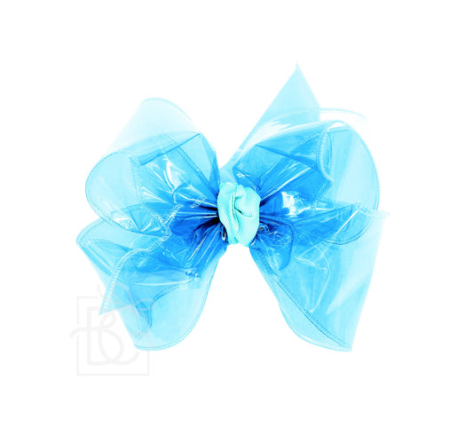 WATERPROOF BOWS ON ALLIGATOR CLIP: 5.5" Huge - 2.5" Ribbon on Alligator Clip / AQUA