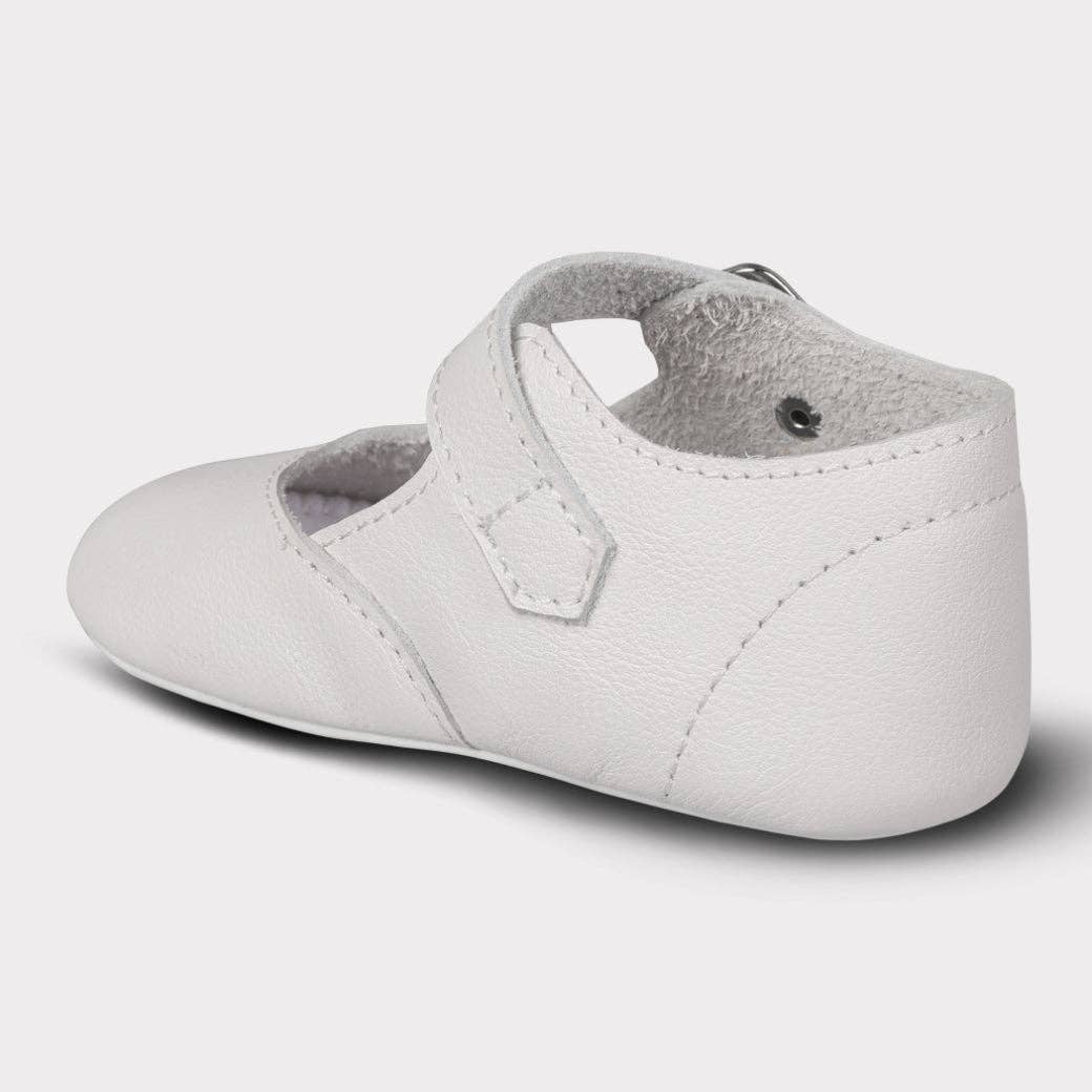 Darcy Girls Crib Hook & Loop Shoe: White Leather