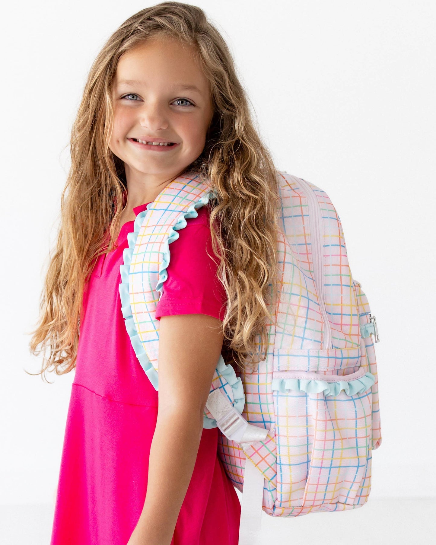Girls Backpack - Pink Plaid: Standard