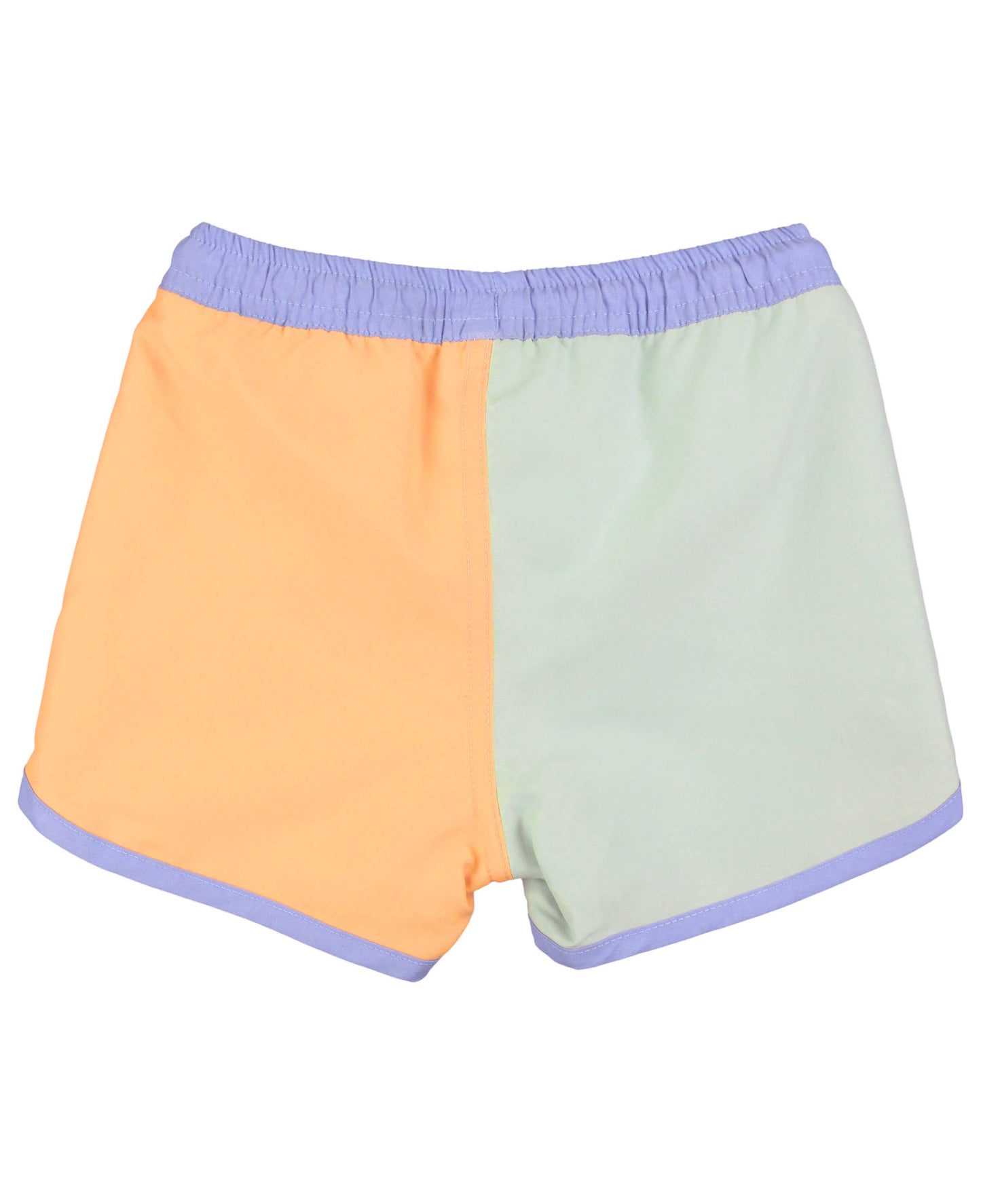 Periwinkle, Frost Green, and Ginger Color Block Dolphin Hem Swim Trunks