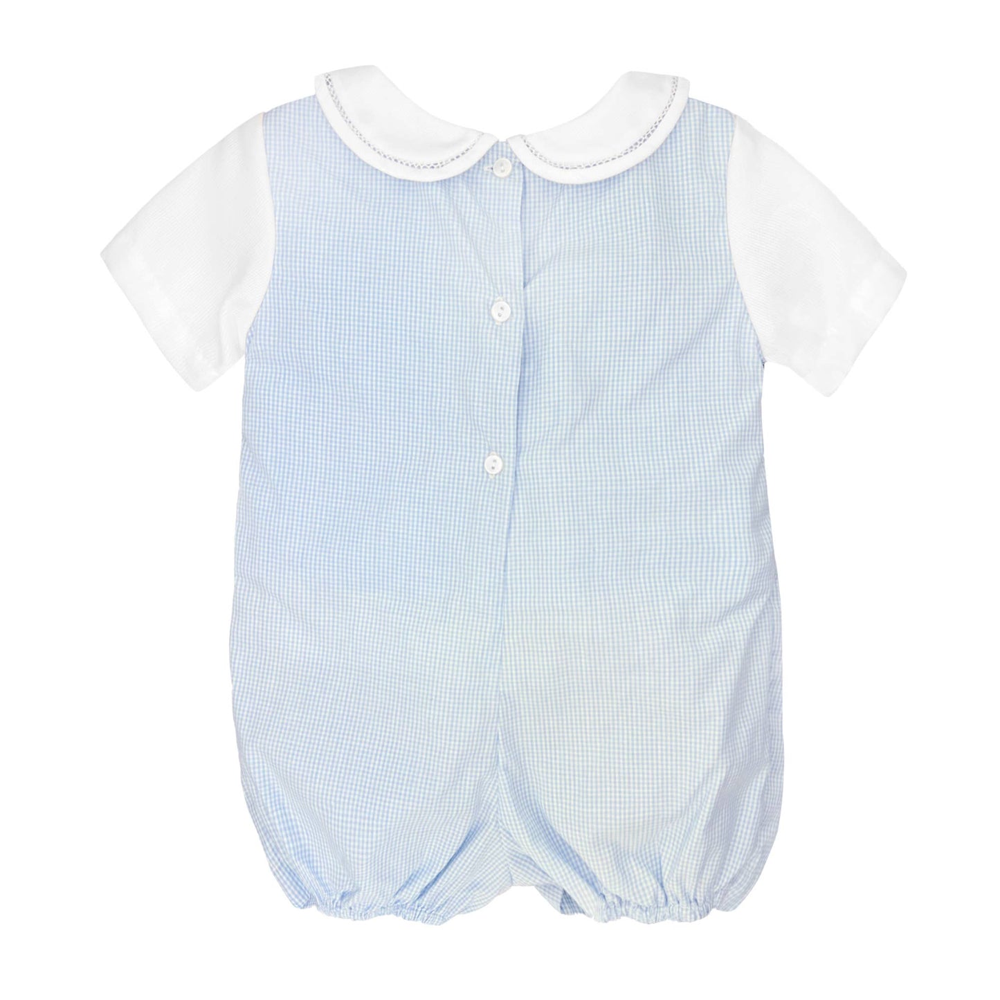Blue & White Checked Romper with Side Tabs