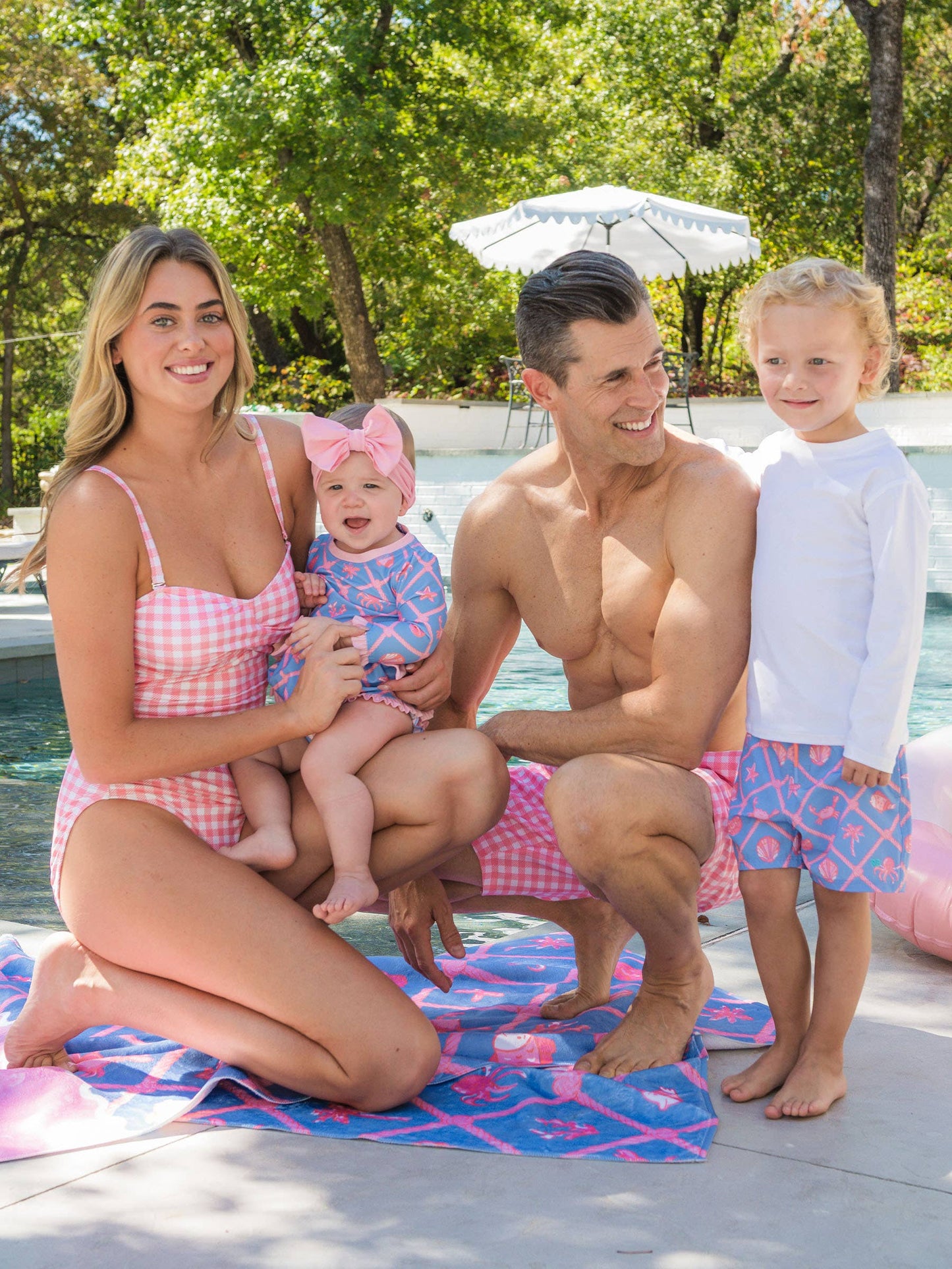 Tropical Trellis Long Sleeve One Piece Bow Peplum Rash Guard Swimsuit with Signature Rear Ruffles