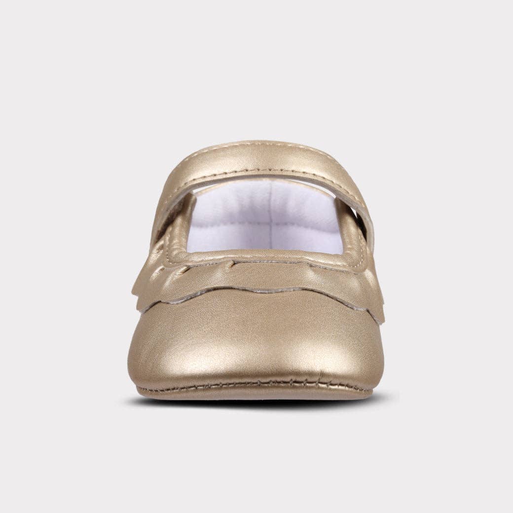 Amina Girls Hook & Loop Crib Shoe: Gold