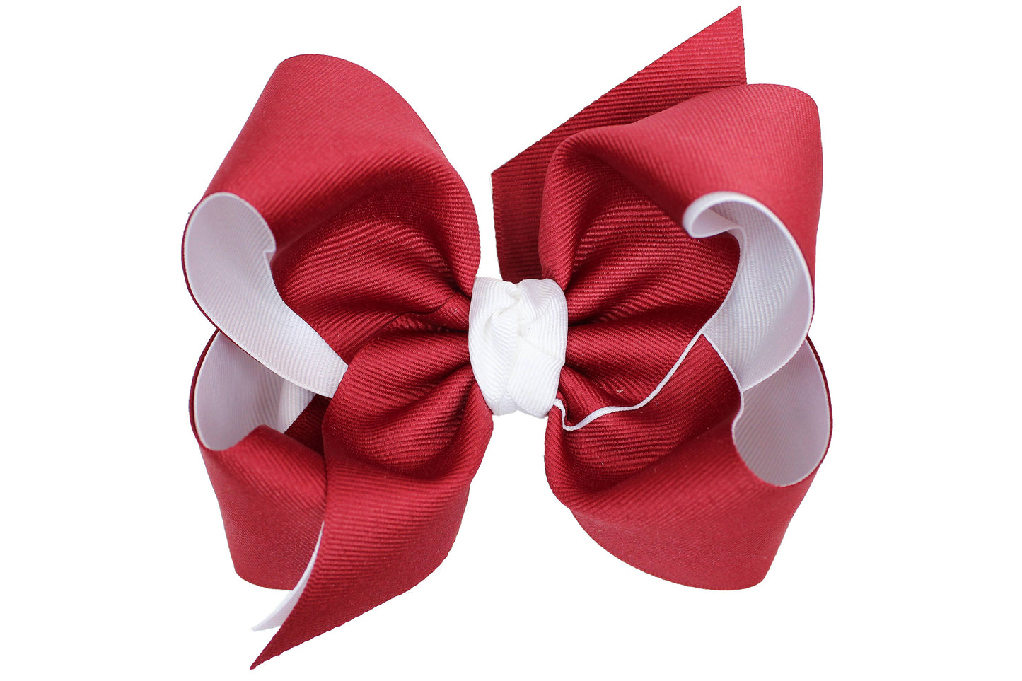 Layered Grosgrain Bow (Cranberry & White): 5.5" Huge