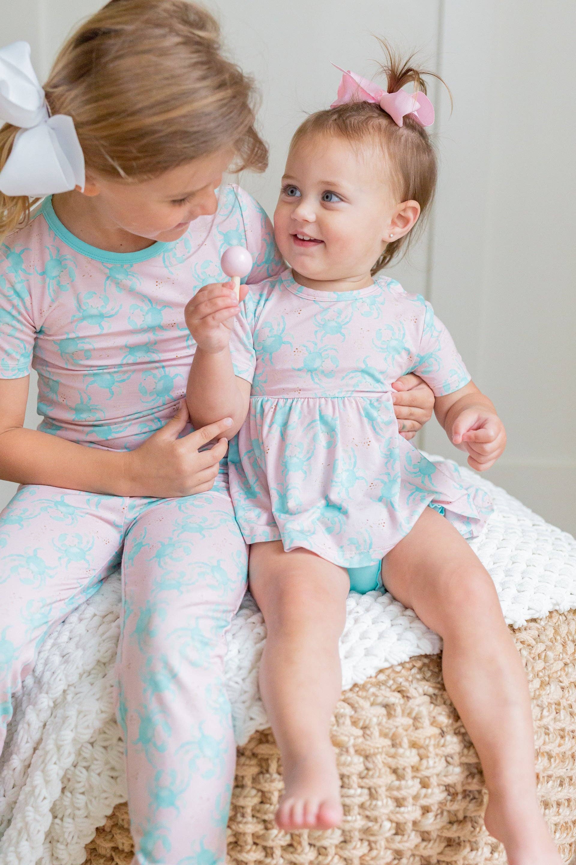 Pink/Blue Crab Peplum Set: 2T