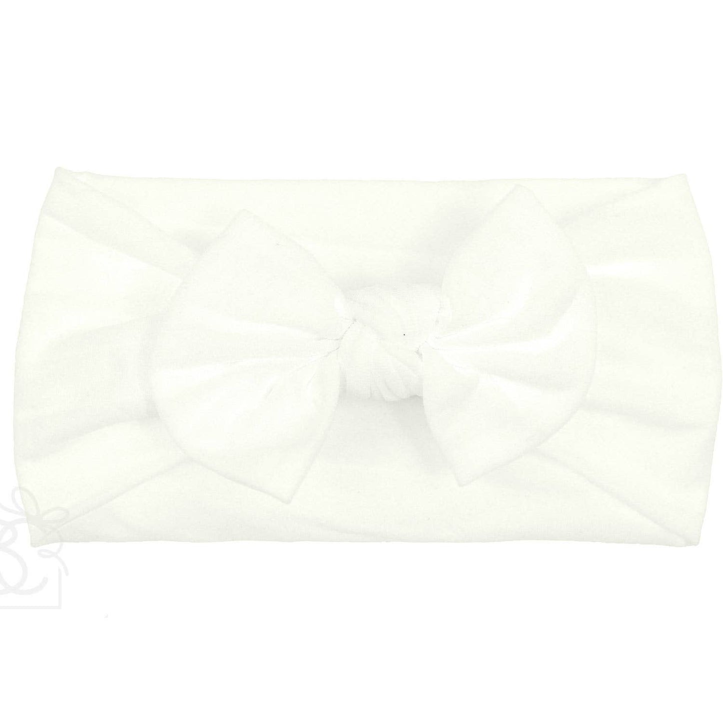 WIDE PANTYHOSE HEADBAND WITH KNOT BOW (SOLIDS): WHITE