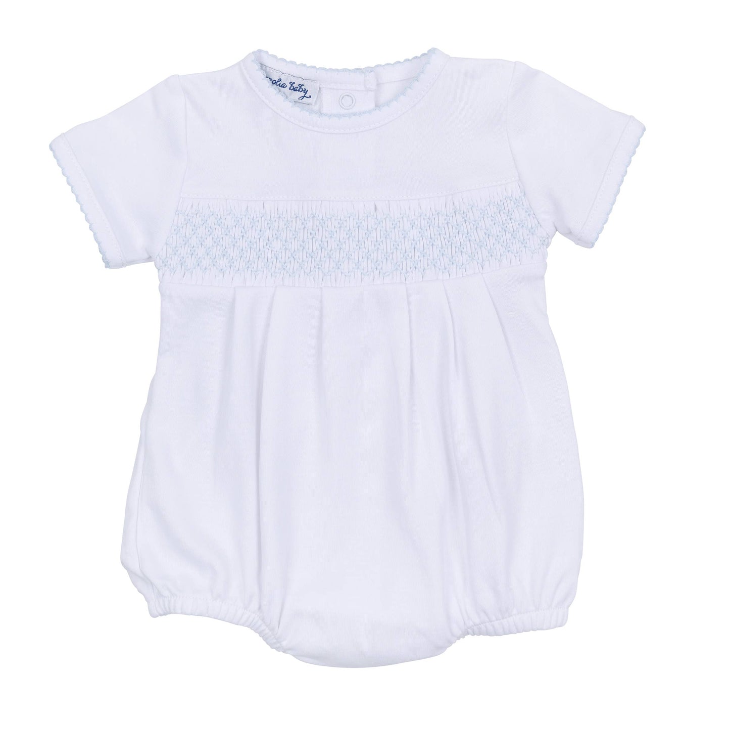 Essentials Solid Smocked Bubble - White Blue