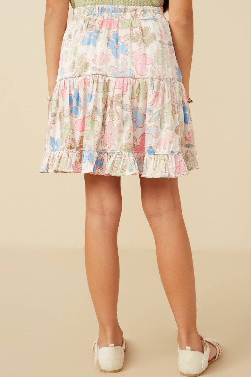 Girls Floral Tiered Foiled Skirt: Ivory