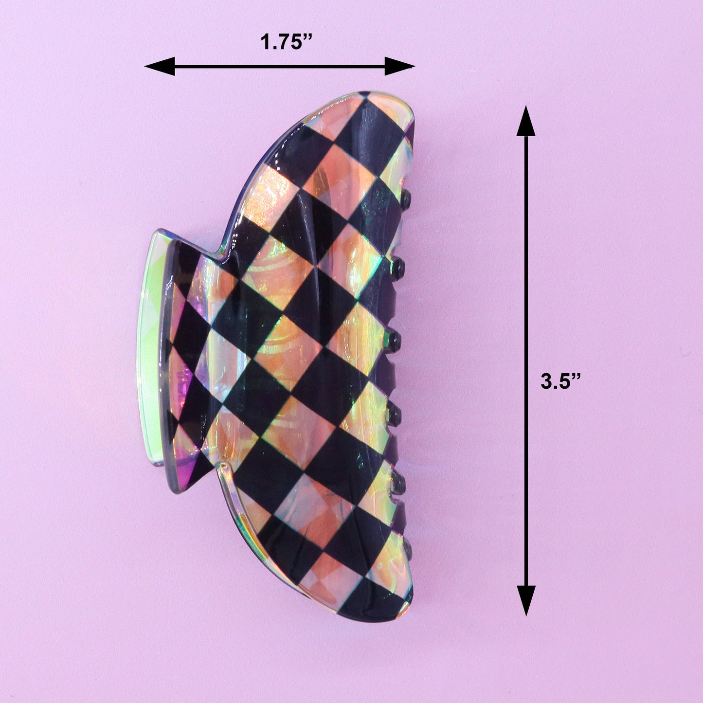 Medium Round Iridescent Checkered Hair Claw Clip: Pink
