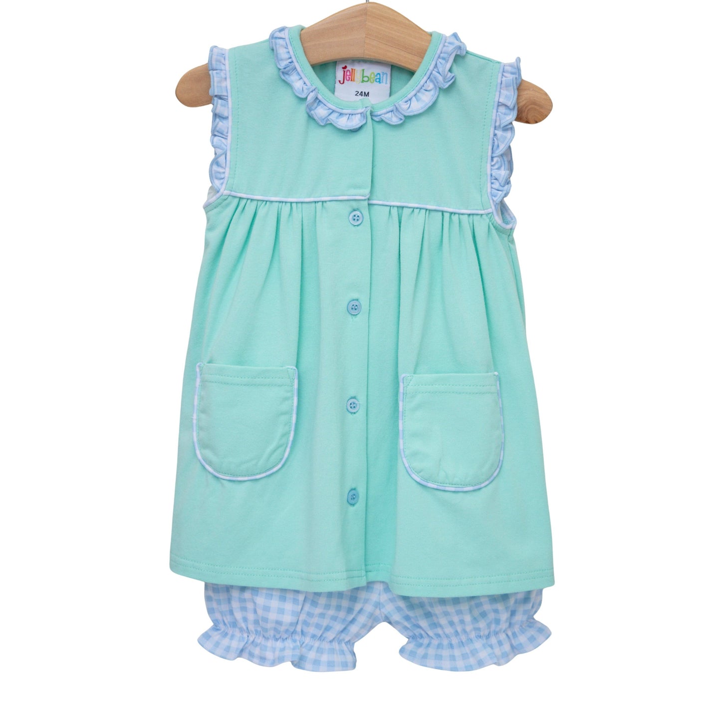 Harper Bloomer Set-Mint w/ Light Blue Gingham