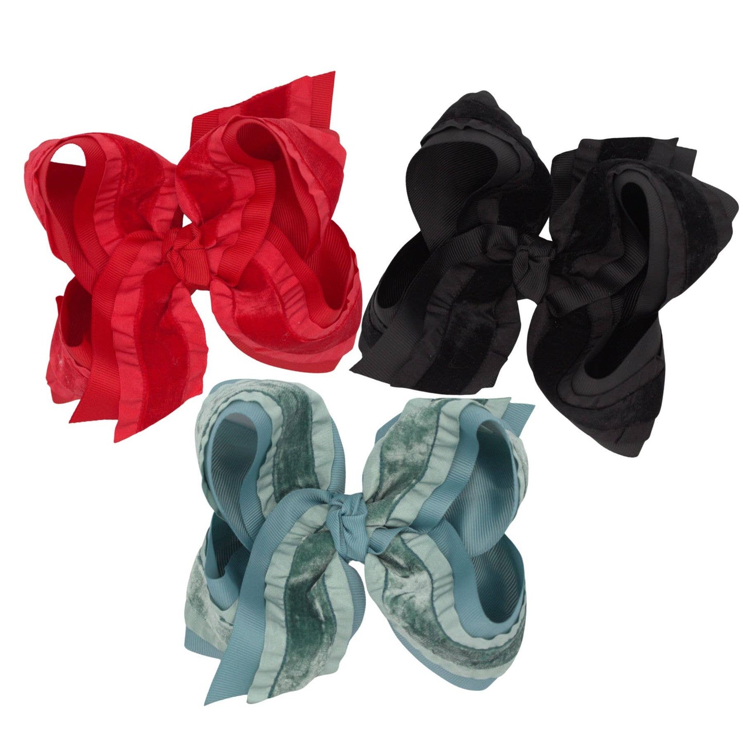 Double Ruffle/ Grosgrain Layered Hair Bow: Red / 5.5" Huge