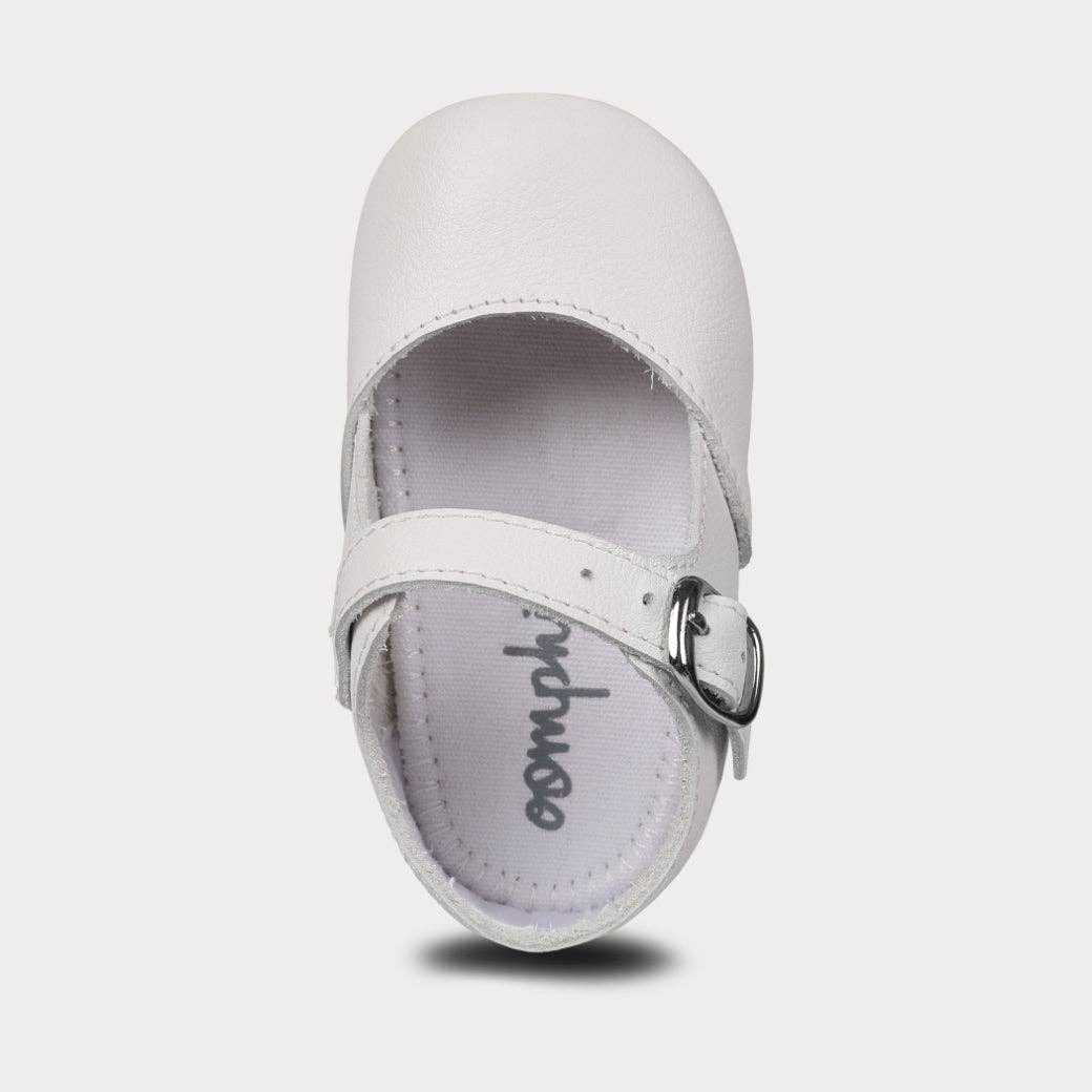Darcy Girls Crib Hook & Loop Shoe: White Leather