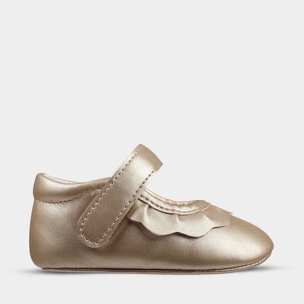 Amina Girls Hook & Loop Crib Shoe: Gold