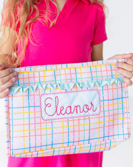 Girls Pencil Bag - Pink Plaid