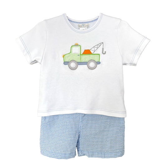 Shirt and Shorts Set with Tow Truck Applique