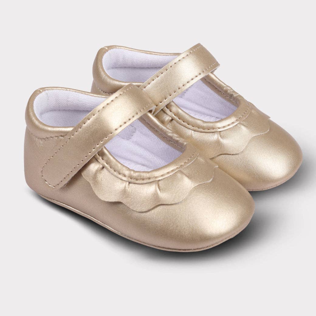 Amina Girls Hook & Loop Crib Shoe: Gold