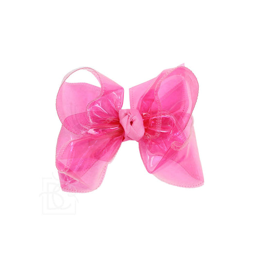 WATERPROOF BOWS ON ALLIGATOR CLIP: 5.5" Huge - 2.5" Ribbon on Alligator Clip / HOT PINK