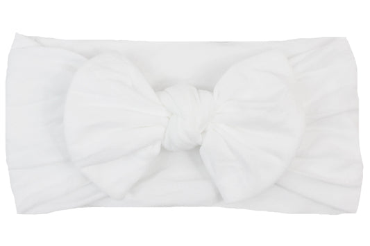WIDE PANTYHOSE HEADBAND WITH KNOT BOW (SOLIDS): WHITE