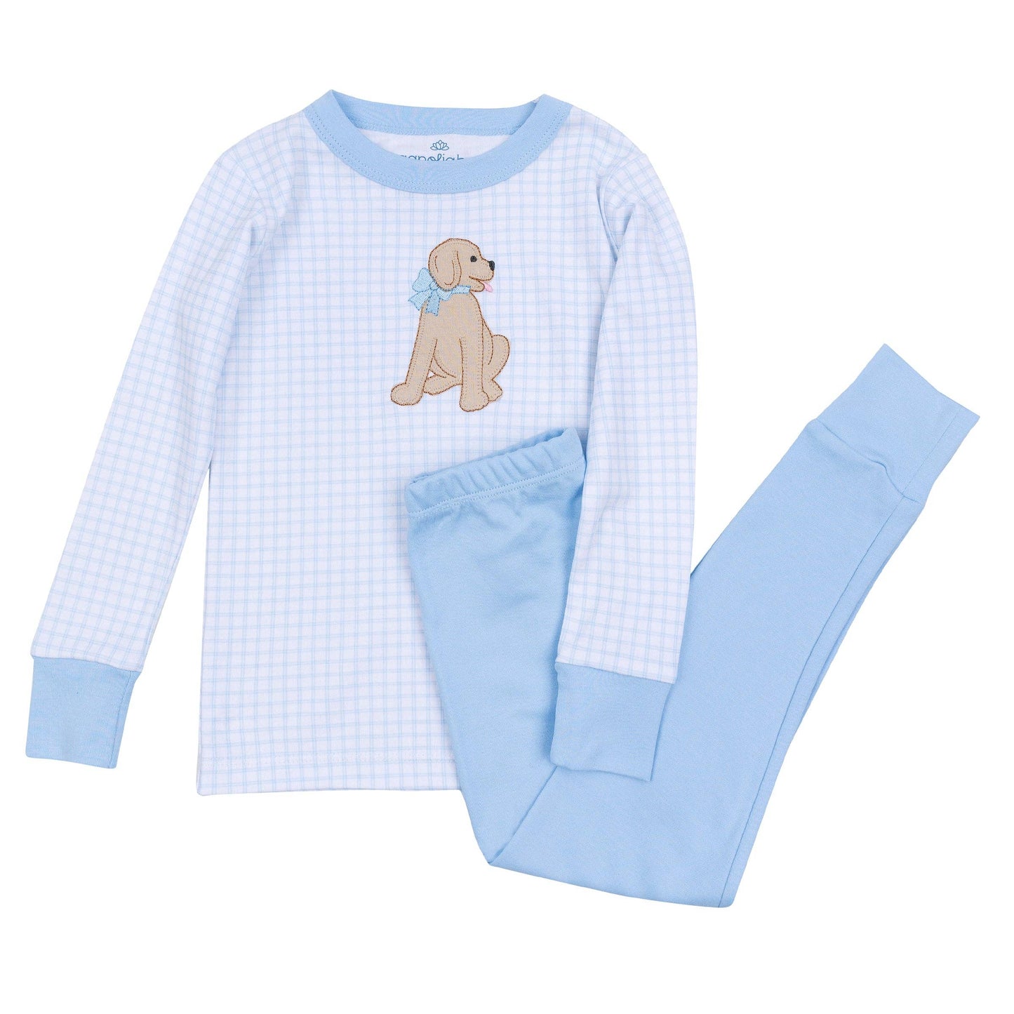 Puppy Playtime Applique Long Pajamas - Light Blue