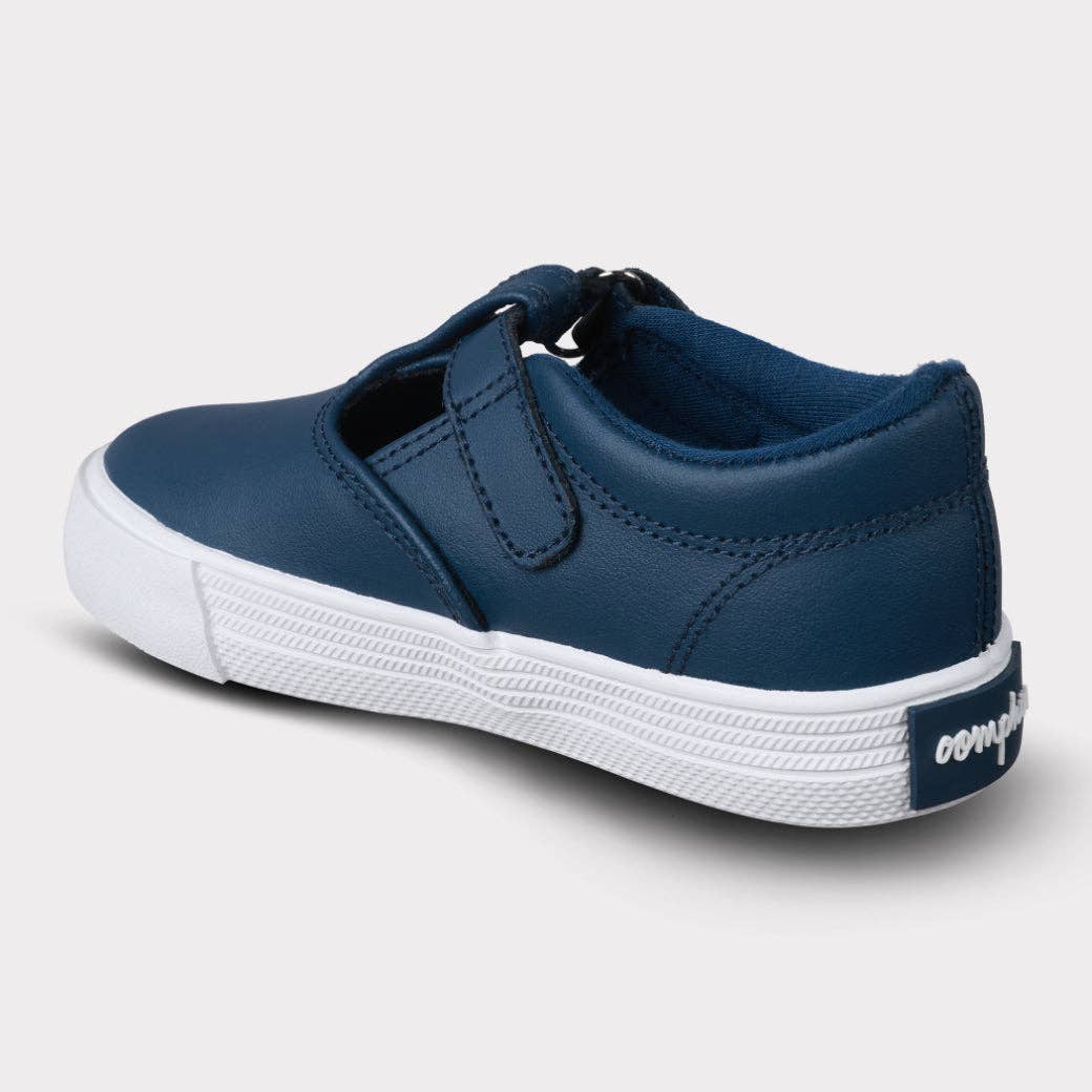 Khloe Girls T-Strap Hook & Loop Shoe: Navy Leather