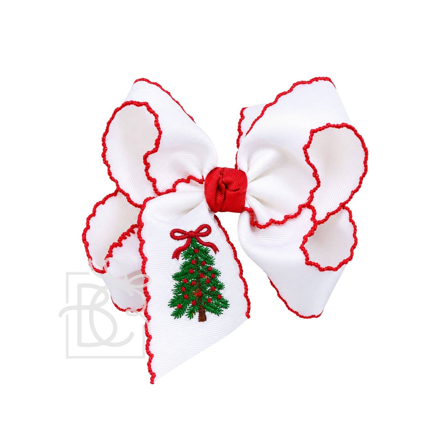 Embroidered Christmas Tree Crochet Edge Bow : 5.5" Huge