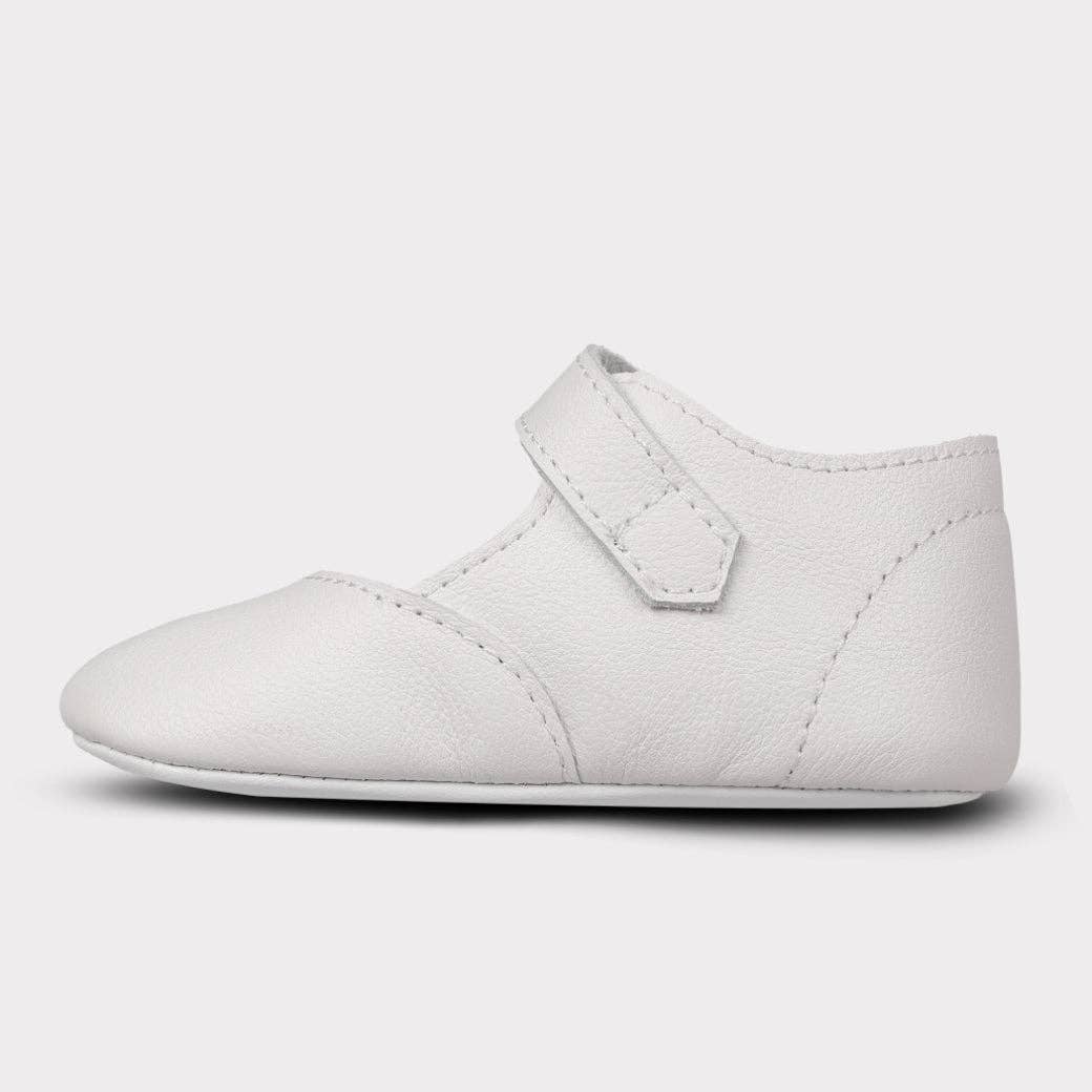 Darcy Girls Crib Hook & Loop Shoe: White Leather