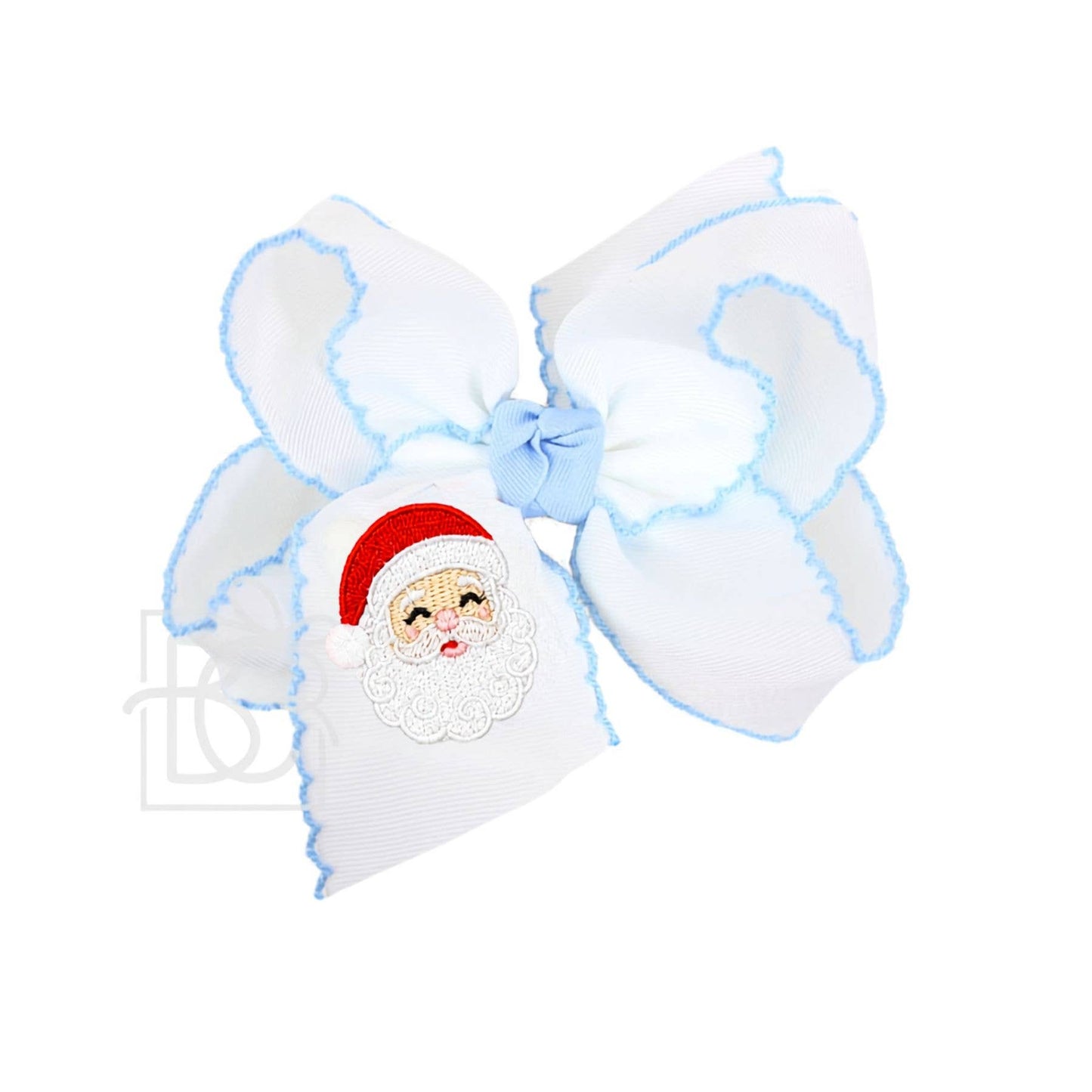 EMBROIDERED SANTA CROCHET EDGE BOWS: White w/ Red Crochet Edge / 4.5" Large