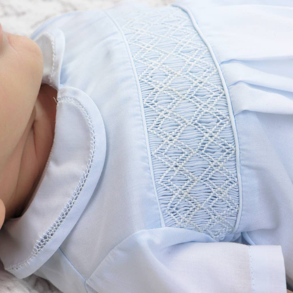 White Romper with Smocking and Peter Pan Collar